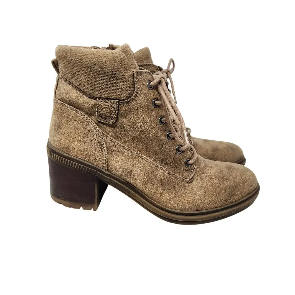Crown Vintage Charley Ankle Combat Boots Side Zip Lace Up Brown Size 9.5